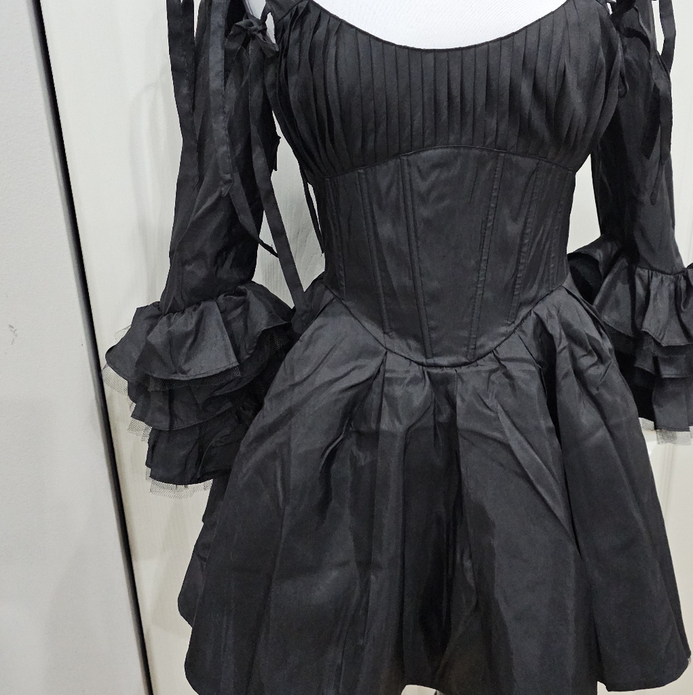 Dolls Kill Goth Witchy Black Widow Haunted Hue Corset Lace Up Mini Dress S - Picture 11 of 13
